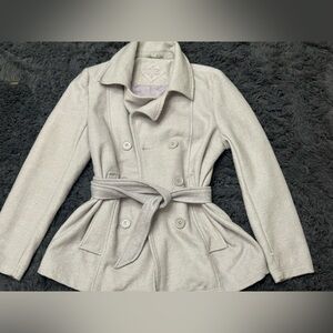 🩶 Jou Jou Chic Grey Peacoat 🩶 Belted Double-Breasted Trench Style | Size Large